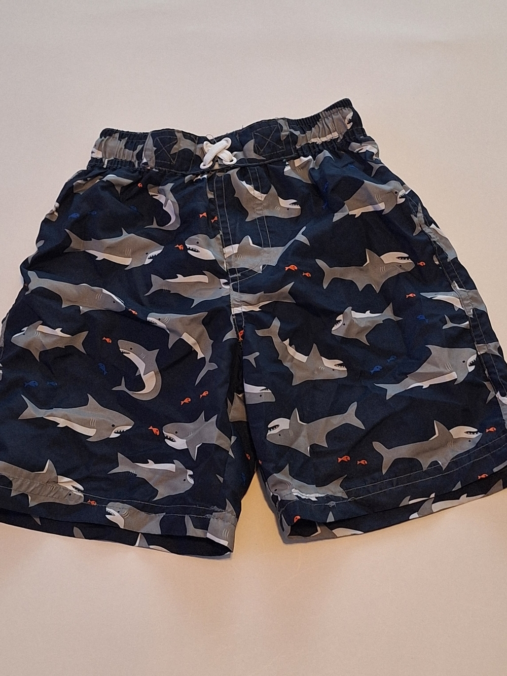 Kids Navy Shark Print Swim Trunks Size 3T
